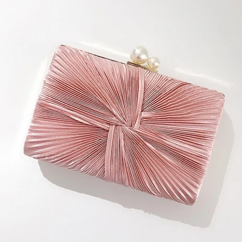 Miniatura 5 de RAN Bolso de satén con cierre de perlas sintéticas, bolso de banquete para mujer con cadena cruzada (color rosa)