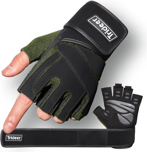Miniatura 10 de Trideer Guantes de entrenamiento para hombres, guantes para levantamiento de pesas con soporte para muñeca, protección completa de la palma y agarre