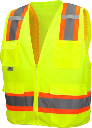 Miniatura 5 de Pyramex Class 2 Surveyor's Safety Vest with 6 Pockets, Hi-Vis Lime, 4XL verde lima (Hi Vis Lime)