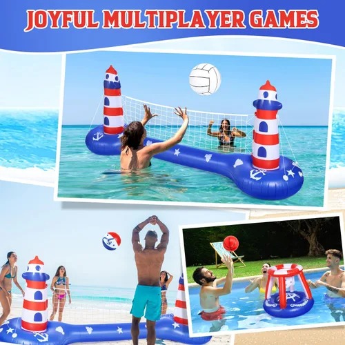 Miniatura 3 de EagleStone Red de voleibol para piscina y aro de baloncesto, flotadores inflables para piscina, juguetes para nadar juegos de agua para adultos