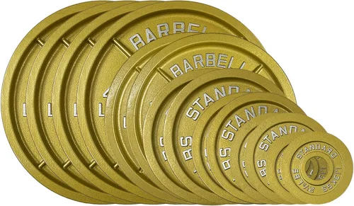 Miniatura 15 de Placas de acero olímpico con acabado dorado - Pares y juegos de barra estándar de 2 pulgadas en oro premium para levantamiento de pesas