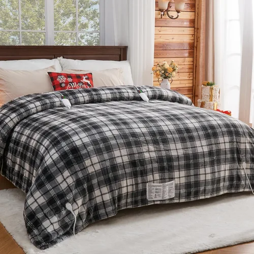 Miniatura 20 de Manta térmica negra eléctrica, manta térmica de 50 x 60 pulgadas con 10 niveles de calor y 8 horas de apagado automático, manta de sherpa suave a