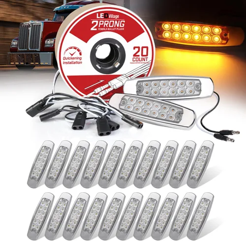 Miniatura 23 de Paquete de 20 (10 ámbar + 10 rojo) Luces LED de marcador lateral de 12 V con enchufe de 2 cables (CC), 12 luces LED para guardabarros, montaje