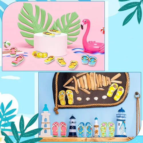 Miniatura 5 de Marsui 12 piezas de decoración de bandeja escalonada de verano de madera para el hogar, decoración de bandeja escalonada, sandalias de playa