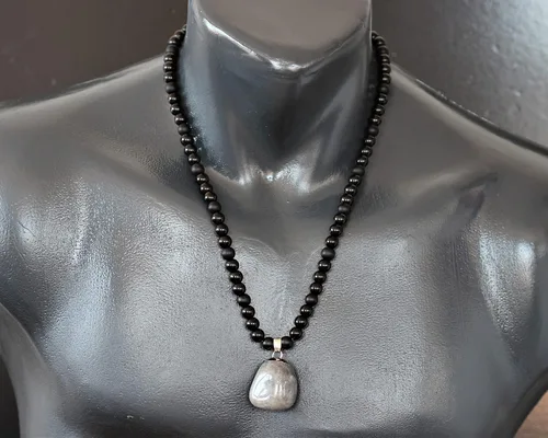 Miniatura 45 de Colgante de turmalina cruda natural, Collar de cuentas de ónix negro genuino, Collar de piedra negra, Collar de piedras preciosas, Cuentas de 0.315