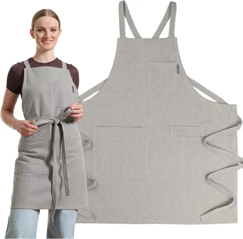 Miniatura 10 de MEEMA Cooking Aprons for Women with Pockets Comfortable One Size Fits All Upcycled Adjustable Cross Back Aprons for Men