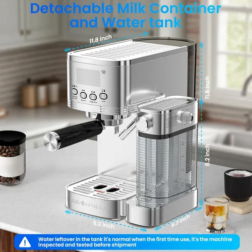 Miniatura 9 de Máquina de café expreso de 20 bares, temperatura y tiempo, pantalla LED, máquina de café espresso con espumador de leche automático ajustable sin