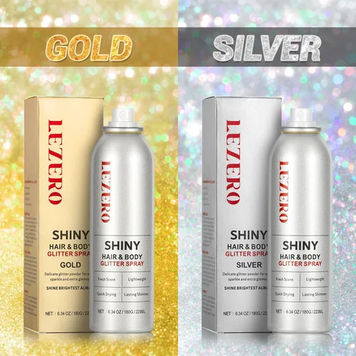 Miniatura 7 de Spray de purpurina para el cabello y el cuerpo para mujer, maquillaje dorado brillante, gran capacidad para conciertos, bodas, festivales, rave, 6.8