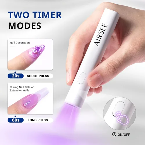 Miniatura 3 de AIRSEE Mini luz UV de mano para uñas de gel, lámparas de uñas recargables portátiles, 2 temporizadores para decoración de pegamento de diamantes