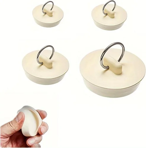 Juego de tapones de drenaje, 4 tamaños, tapones de goma para fregadero, tapón blanco con anillo para colgar para bañera, cocina y baño