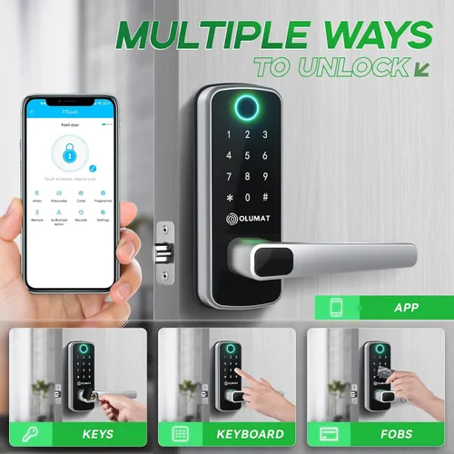 Miniatura 4 de Olumat Cerradura inteligente con sensor de puerta, huellas dactilares, código, entrada sin llave, fácil instalación, garantía de satisfacción de 30