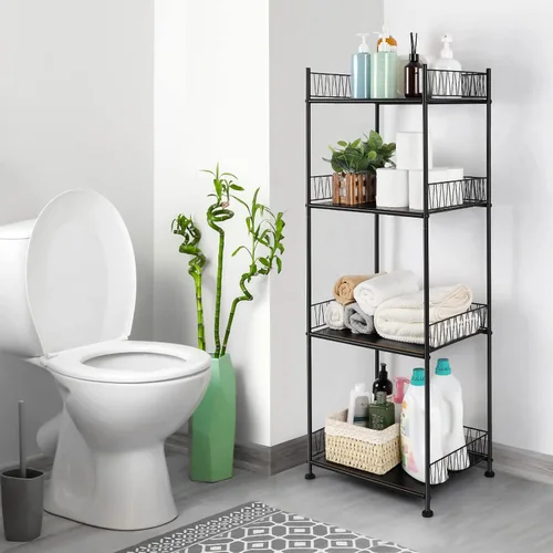 Miniatura 5 de OYEAL Estantes de baño independientes para toallas de baño, unidad de estantería de alambre de 4 niveles, estante de pie, organizador de piso