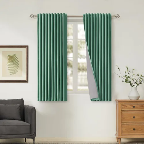 Miniatura 46 de Cortinas opacas de terciopelo dorado de 108 pulgadas para sala de estar, totalmente opacas, elegantes, 2 paneles con pestaña trasera, aislamiento