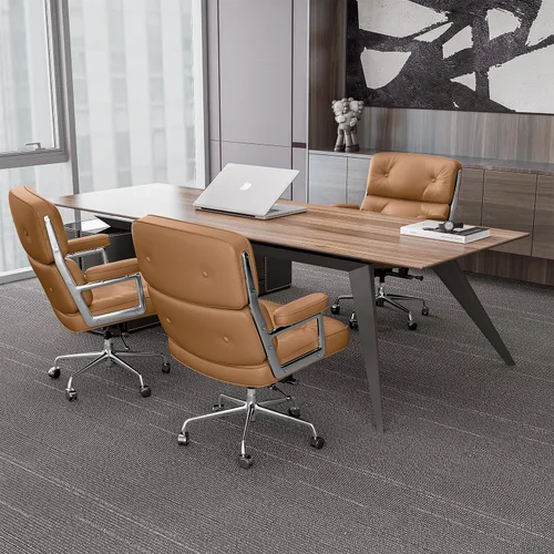 Miniatura 2 de Silla de oficina de cuero genuino, sillas de escritorio ejecutivas con respaldo medio con brazos y ruedas de aluminio, silla giratoria de cuero