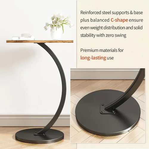 Miniatura 5 de C Shaped Side Table End Table Round Small Side Tables with Metal Frame for Sofa Bed Couch TV Tray Tables for Living Room Bedroom Small Spaces