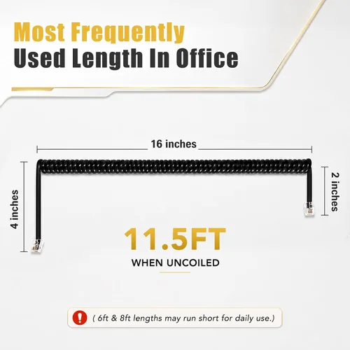 Miniatura 3 de Comtrue Cables de teléfono para línea fija, paquete de 2, cables de teléfono Negro, universalmente compatible, resistente a los enredos, sin