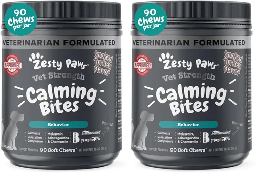 Miniatura 14 de Zesty Paws Vet Strength - Masticables calmantes para perros - para el estrés diario, relajación, compostura y separación, sabor a pavo ahumado, 90