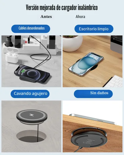 Miniatura 4 de Eazpower Cargador inalámbrico invisible, cargador inalámbrico de 0.000-1.181 in debajo del escritorio, doble uso en o oculto debajo de la mesa