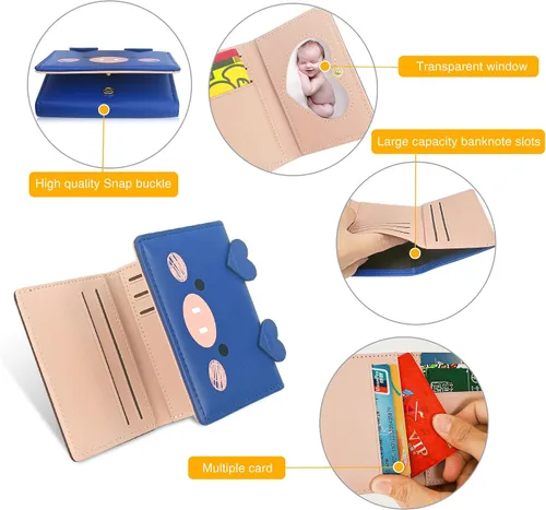 Miniatura 64 de CONISY Lindas carteras para mujer, de cuero con bloqueo RFID, pequeña cartera triple con ventana de identificación para niñas y mujeres