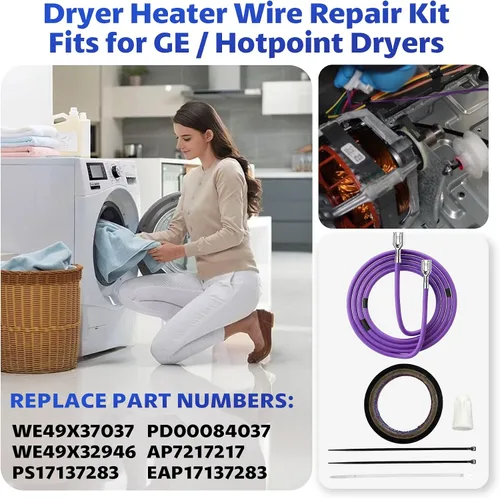 Miniatura 4 de WE49X37037 - Kit de reparación de alambre para calentador de secadora GE/Hotpoint, reemplaza #WE49X32946 PD00084037 AP7217217 PS17137283 Cable