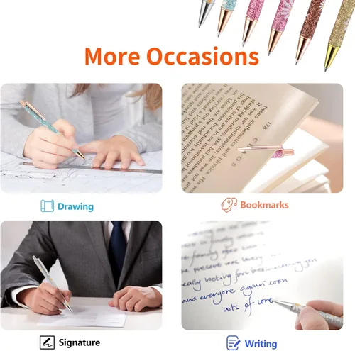 Miniatura 7 de cobee Bling Pens - Paquete de 6 bolígrafos retráctiles de 0.039 pulgadas (0.039 in), con purpurina, tinta negra, punta media, bolígrafos de regalo