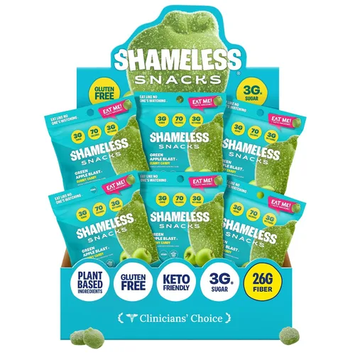 Shameless Snacks – Snacks saludables bajos en calorías, gomitas keto bajas en carbohidratos (caramelos sin gluten) – Paquete de 6 Green Apple Blast