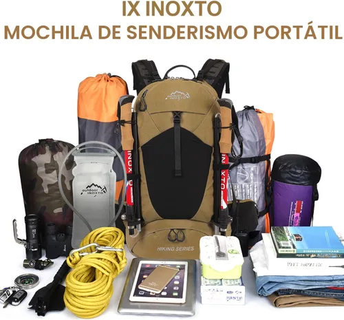 Miniatura 5 de IX INOXTO Mochila de senderismo, 26L/40L, impermeable, con vejiga de agua de 3 litros y cubierta de lluvia, ligera para viajes y campamento, Verde
