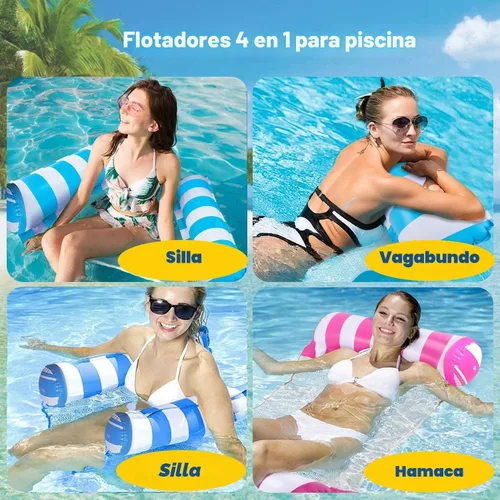 Miniatura 2 de 4 Pack Upgrated XL Water Pool Floats, 4-in-1 (Hammock, Saddle, Lounge Chair, Drifter) Multi-Purpose Water Pool Float, Non-Stick PVC Material.