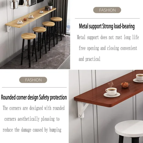 Miniatura 6 de Mesa de comedor plegable montada en la pared, mesa plegable de madera, mesa larga y estrecha, adecuada para tienda de té con leche, mesa de bar