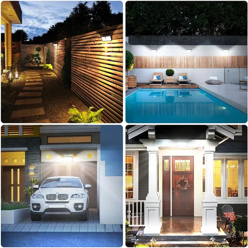 Miniatura 6 de Luces solares al aire libre mejoradas, 2 paquetes de 418 luces LED con sensor de movimiento, 3 modos de luz de seguridad, luz de pared solar