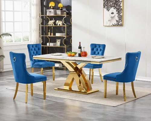 Miniatura 26 de Moderno juego de mesa de comedor de mármol para 4, juego de mesa de comedor de lujo para 4, mesa de comedor de mármol sintético de 68 pulgadas