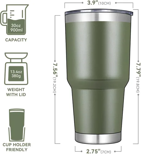 Miniatura 2 de DOMICARE Vaso de 30 oz con tapa y pajita, vasos de acero inoxidable a granel, aislado al vacío de doble pared para café, vaso duradero