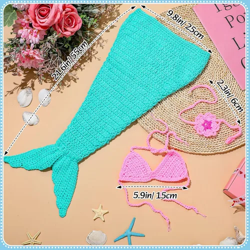 Miniatura 3 de Janmercy Trajes de fotografía para niña recién nacida, accesorios para fotos de bebé, traje de ganchillo hecho a mano, lindo disfraz de foto (sirena)