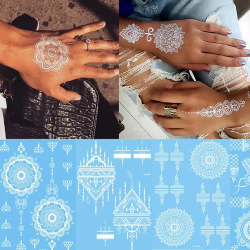 Miniatura 3 de Tatuajes de henna, tatuajes temporales de henna, calcomanías de tatuaje impermeables blancas para mujeres, bodas, fiestas, festivales y proveedores