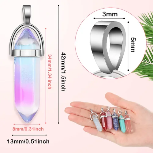 Miniatura 5 de Jexine 130 colgantes de cristal hexagonales a granel, con piedras preciosas naturales, collar de chakras con forma de bala de cuarzo con bolsa