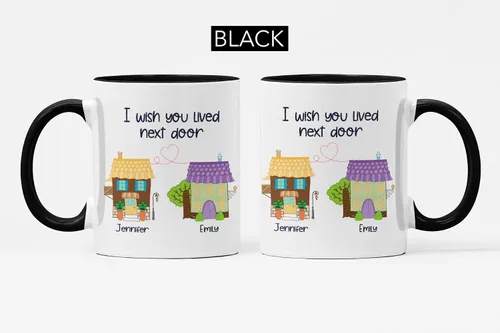 Miniatura 5 de Taza de viaje con nombres personalizados de larga distancia con texto en inglés "I Wish You Lived Next Door, Next to me, Besties Friends