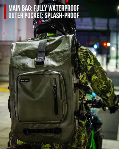 Miniatura 6 de RIDEIRON Mochila impermeable para motocicleta, bolsa seca con cierre superior enrollable para kayak, viajes, surf, canotaje, pesca, campamento Oliva