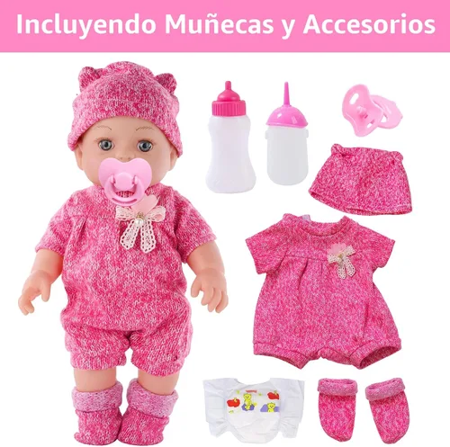 Miniatura 2 de DONTNO Muñeca de bebé de 12 pulgadas con ropa y accesorios, Set de alimentación y cuidado de muñeca bebé renacida viva con biberones, pañal