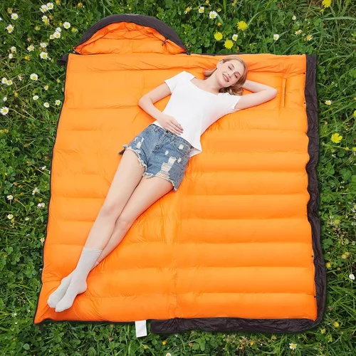 Miniatura 7 de Saco de dormir de plumón de 0 a 20 grados F para adultos, sobre de 4 estaciones con agujeros para los brazos, portátil para mochileros