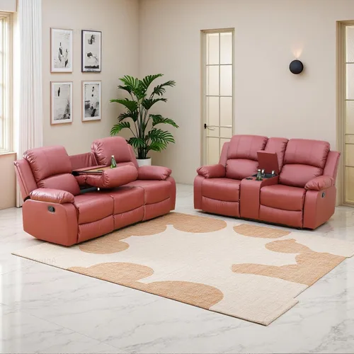 Miniatura 34 de Conjunto de sofá para sala de Estar, sillón reclinable de cuero transpirable, sofá de 3 plazas para cine en casa con portavasos para apartamento