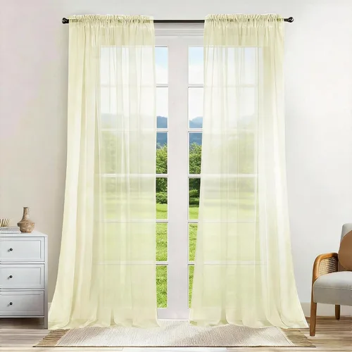 Miniatura 17 de Dreaming Casa Cortinas traslúcidas lisas con bolsillo para barra, 2 paneles de 52 pulgadas de ancho x 96 pulgadas de largo, color blanco