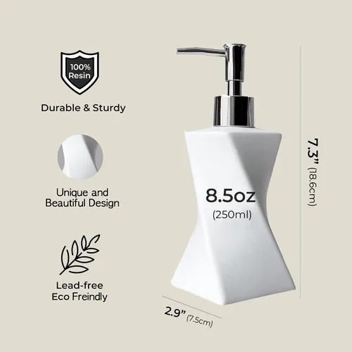 Miniatura 4 de Dispensador de jabón blanco moderno con bomba plateada para baño y cocina, estilo de arte contemporáneo, acabado mate, a prueba de óxido, 8.5 onzas