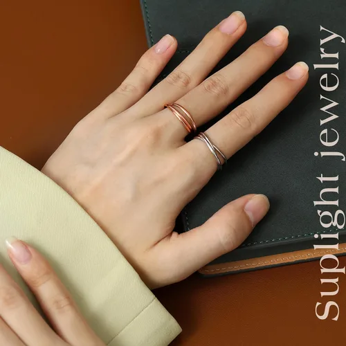 Miniatura 3 de Suplight Anillos entrelazados de plata de ley para mujer, anillo simple para ansiedad, anillos de polvo de estrellas lisos, anillo apilable