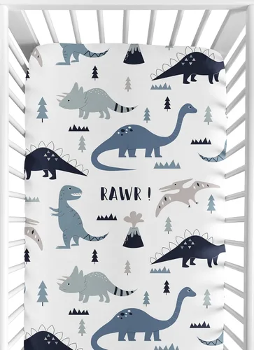 Miniatura 10 de Sweet Jojo Designs Juego de sábanas para cuna de bebé de dinosaurio moderno azul y verde, suave, para recién nacido, se adapta a colchón estándar
