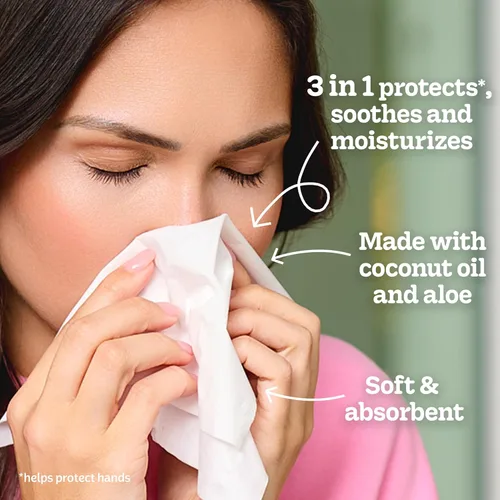 Miniatura 3 de Kleenex Loción de pañuelos faciales con aceite de coco, 8 cajas de cubos, 80 pañuelos por caja, 3 capas