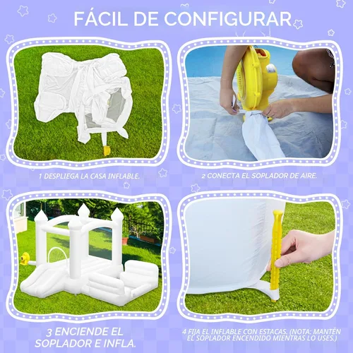 Miniatura 7 de Casa Inflable Blanca para Niños de 3-8, Casa Inflable Grande con Soplador de Aire Tobogán Piscina de Pelotas Saltando 100 Pelotas, Castillo Inflable