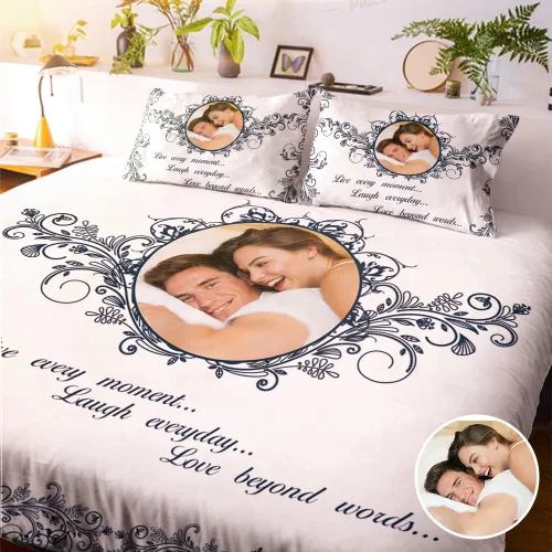Miniatura 13 de VEELU Juego de funda de edredón personalizada con nombres de pareja, 3 piezas, tamaño matrimonial, funda de edredón de microfibra con corazones