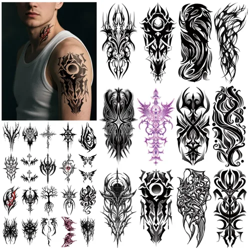 Miniatura 9 de 77 hojas de tatuajes temporales realistas en 3D para adultos y niños, calavera de araña, tigre, león, dragón, serpiente, tatuajes temporales