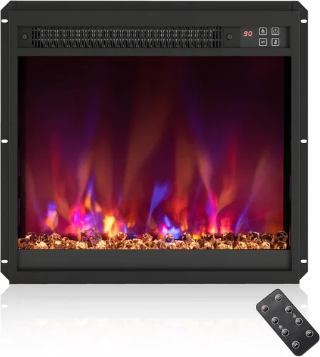Tangkula Inserto de chimenea eléctrica de 18 pulgadas, calentador de chimenea empotrado de 1500 W con control remoto, temporizador de 0.5 a 9 horas,
