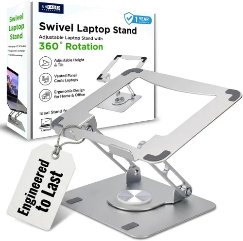 Uncaged Ergonomics Soporte giratorio para computadora portátil, soporte ajustable para iPad para escritorio con rotación de 360°, soporte portátil